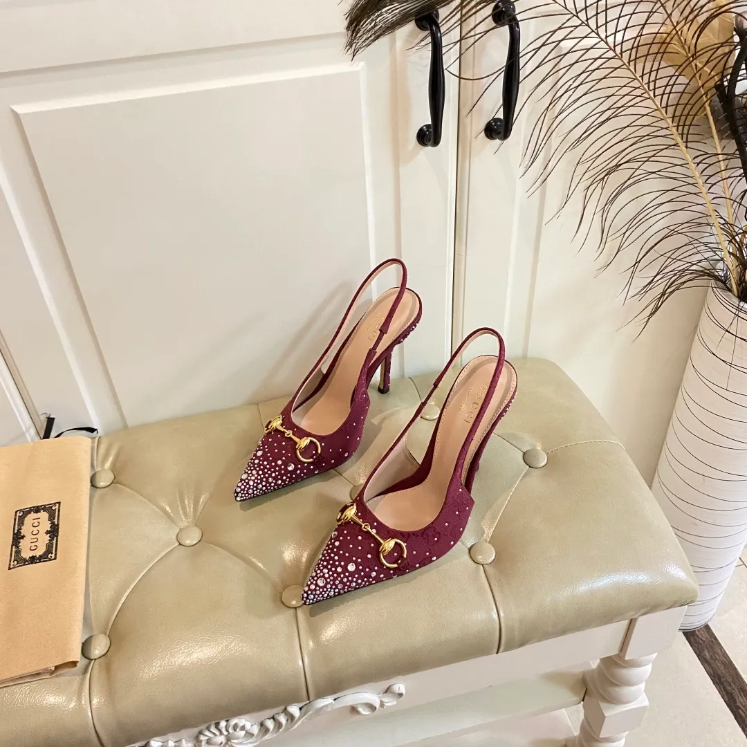 👟👟Ex-factory price 660👟👟, Gucci high heels, original canvas embellished with bright crystals, sheepskin lining, leather outsole, size 35-40 (41 customized, non-refundable)